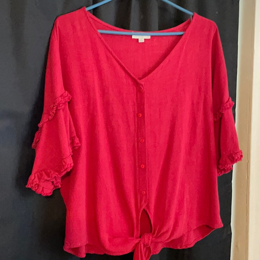 Umgee Red Top. Size M. Worn Once. Button Front Tie - image 1